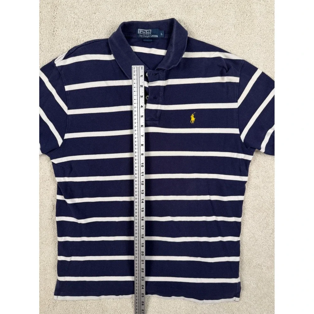 RALPH LAUREN POLO Men's Large Navy Striped Y2K Shirt Preppy 100% Cotton #1430